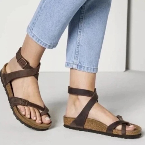 Birkenstock Yara Ankle Strap Sandals Brown Oiled Leather Bohemian EU 37 - US 6.5 - Picture 1 of 8